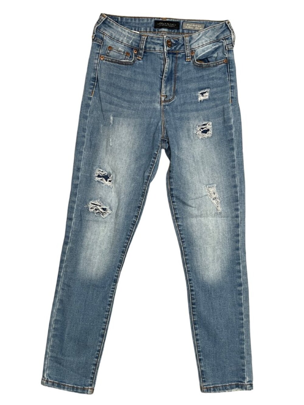Aeropostale Jeggings Jeans Women's High Rise Cropped Distressed Stretch Size 0